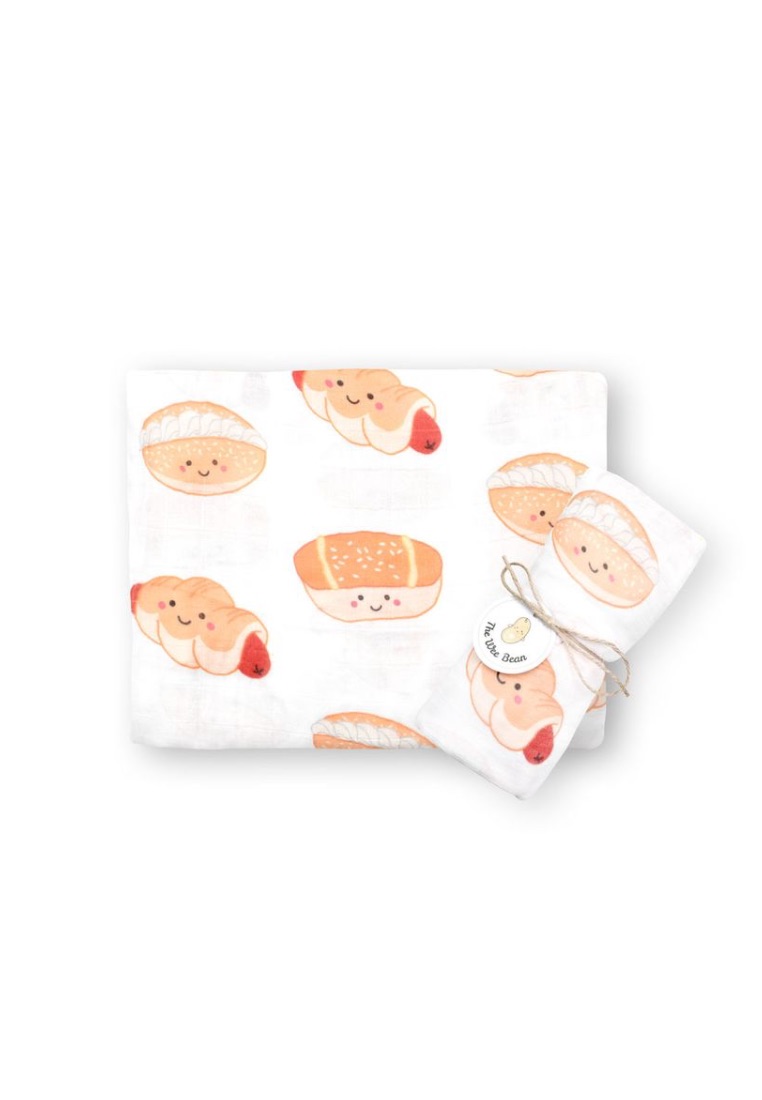 The Wee Bean 竹纖維和有機棉嬰兒包巾 - 中式麵包腸仔包雞尾包+蛋治凍檸茶