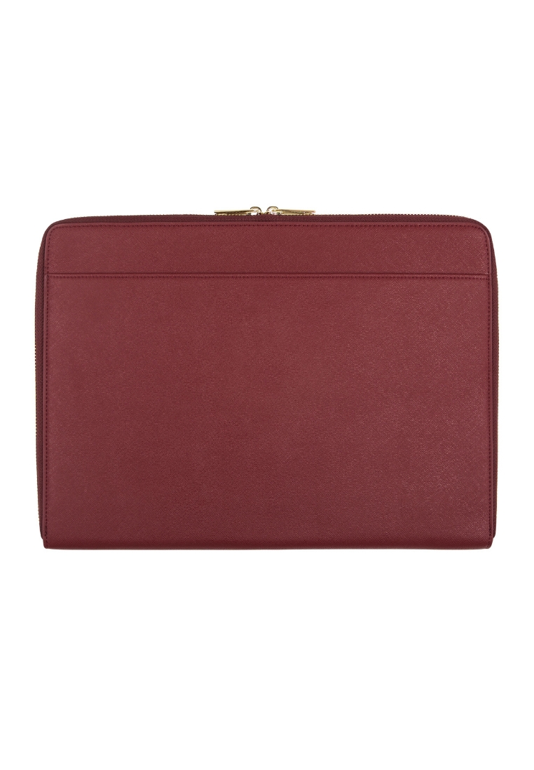 THEIMPRINT SAFFIANO LEATHER 14-INCH LAPTOP SLEEVE - BURGUNDY
