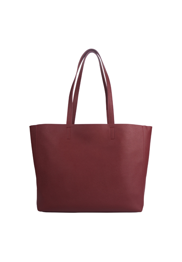 THEIMPRINT SAFFIANO LEATHER TOTE BAG - BURGUNDY