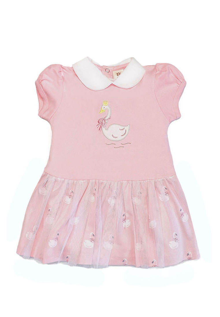 Toffyhouse Swan Princess Pink Stretch Dress With Net