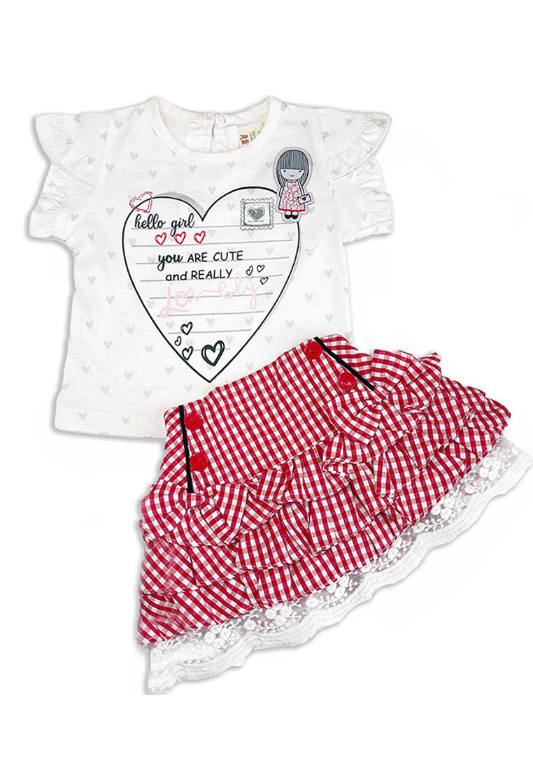 Toffyhouse Letter From The Heart Red & White Top & Skirt Set