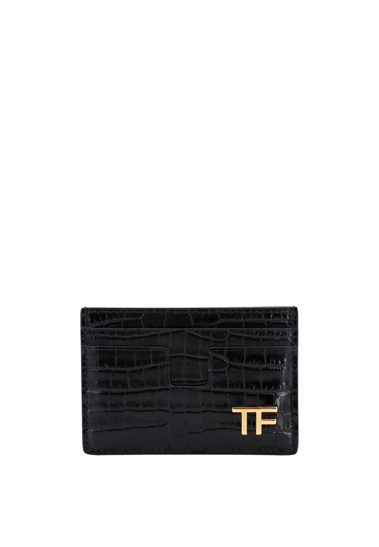 Tom Ford Leather card holder with croco print - TOM FORD - Black
