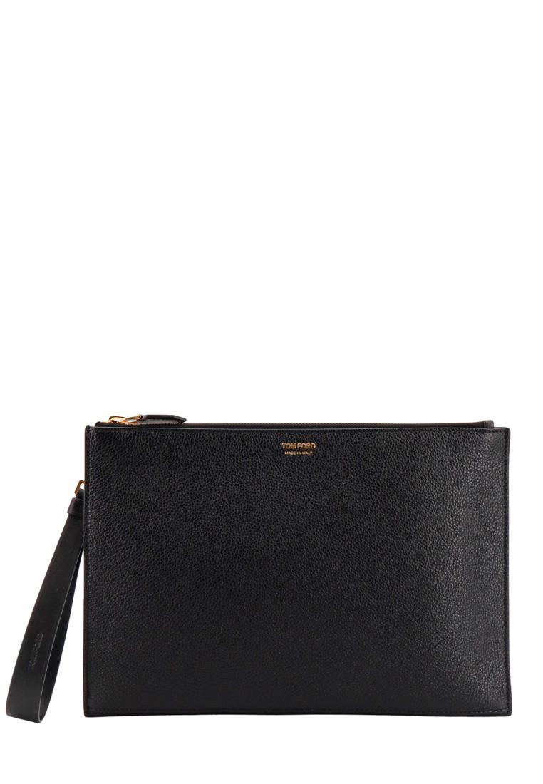 Tom Ford Leather clutch with logo print - TOM FORD - Black