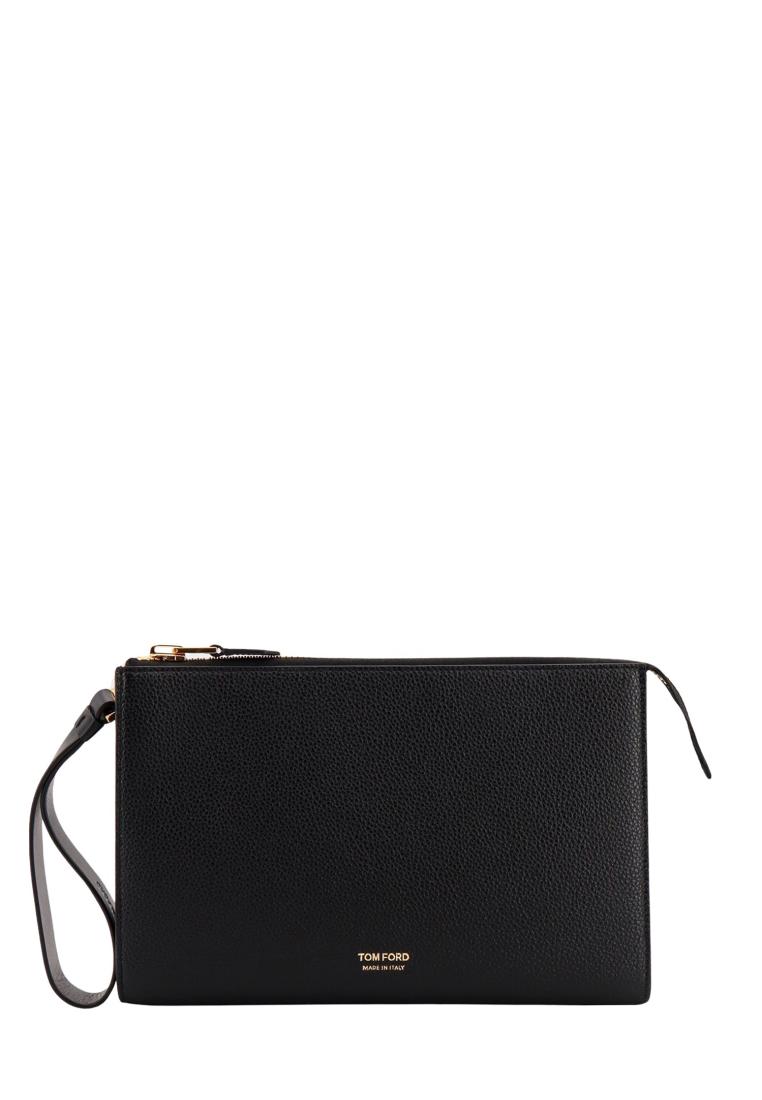 Tom Ford Leather clutch with logo print - TOM FORD - Black