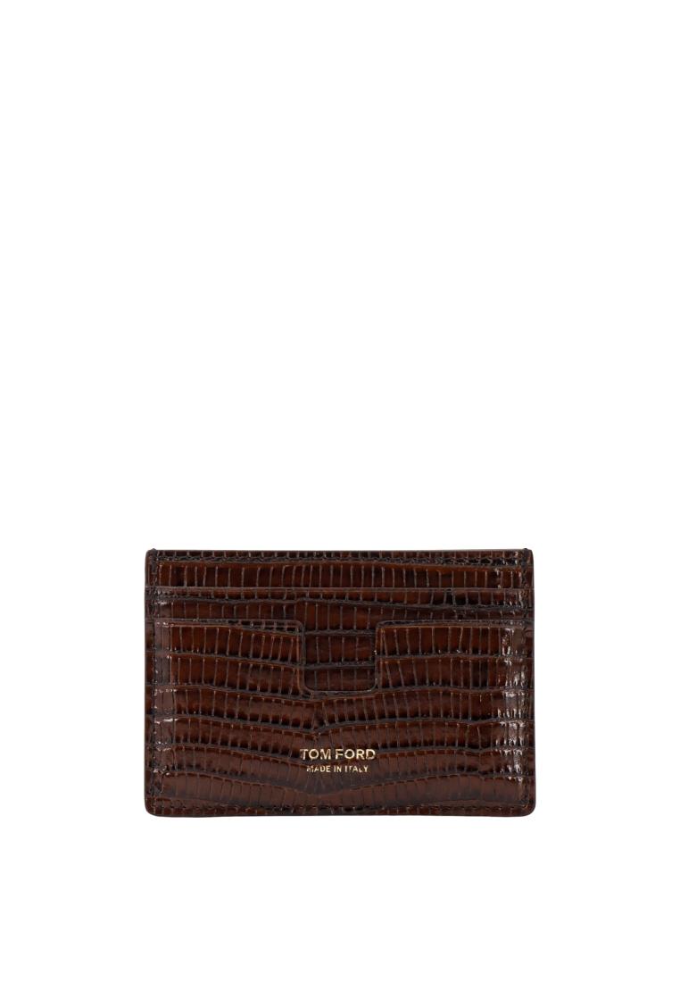 Tom Ford Leather card holder with reptile print - TOM FORD - Brown