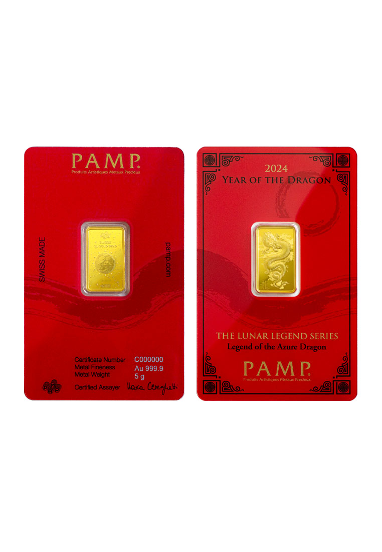 TOMEI x PAMP Suisse | The Lunar Legend Series 2024 | Legend Of The Azure Dragon 5GM | Fine Gold 9999