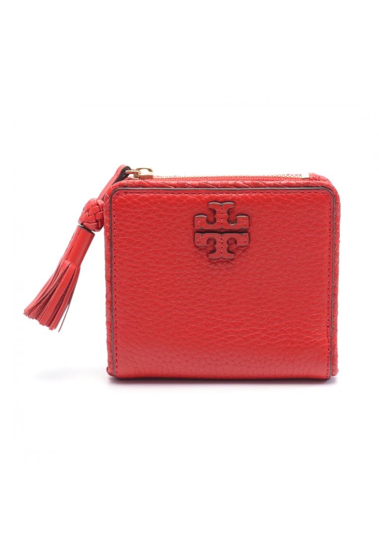 Tory Burch 二奢 Pre-loved TORY BURCH TAYLOR MINI WALLET Bi-fold wallet leather Red tassel