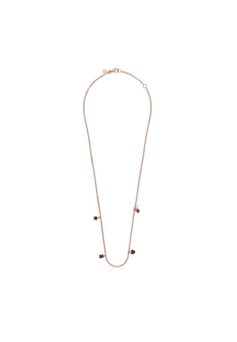 TOUS Motif Rose Silver Vermeil Necklace with Spinels, Ruby and Pearl