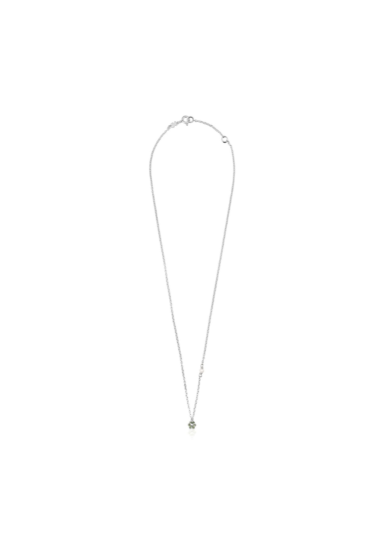 TOUS New Motif Silver Necklace with Chrome Diopside Flower and Pearl