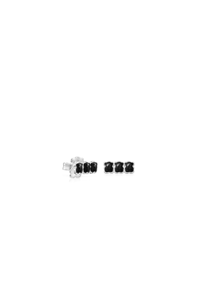 TOUS Mini Onix Silver Earrings with Three Onyx Bears