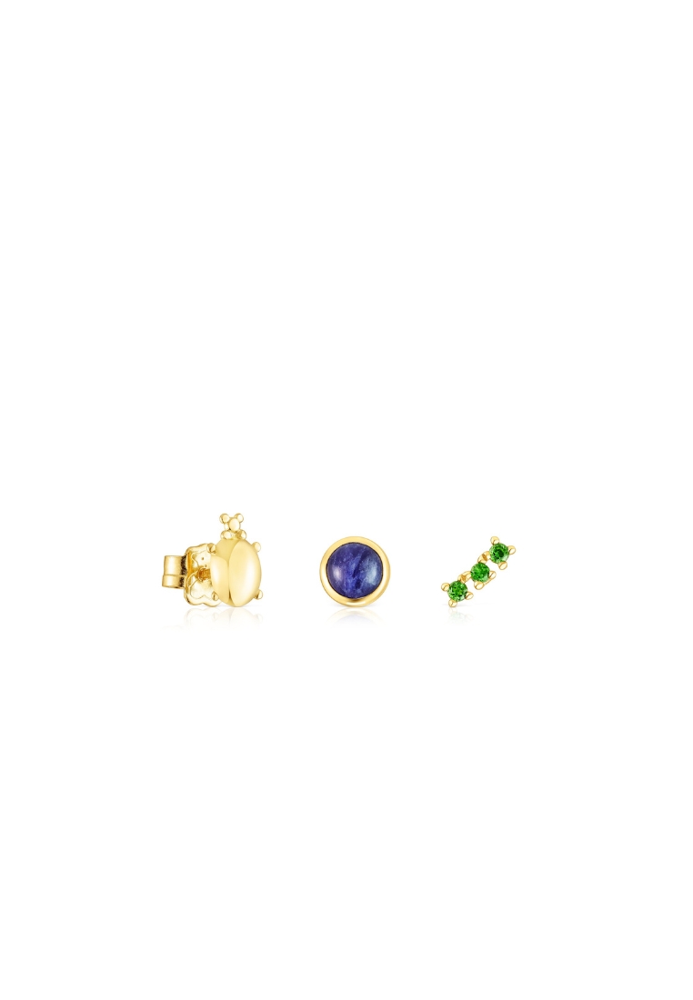 TOUS Virtual Garden Set of Silver Vermeil Earrings with Sodalite and Chrome Diopside