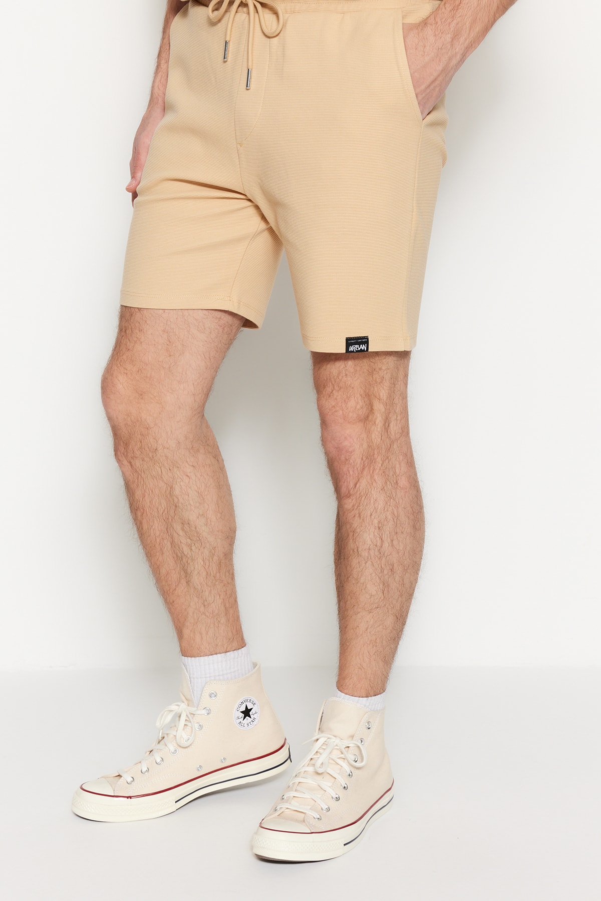 Trendyol Limited Edition Beige Men's Regular 100% Cotton Fit Tag Detail Textured Shorts & Bermuda