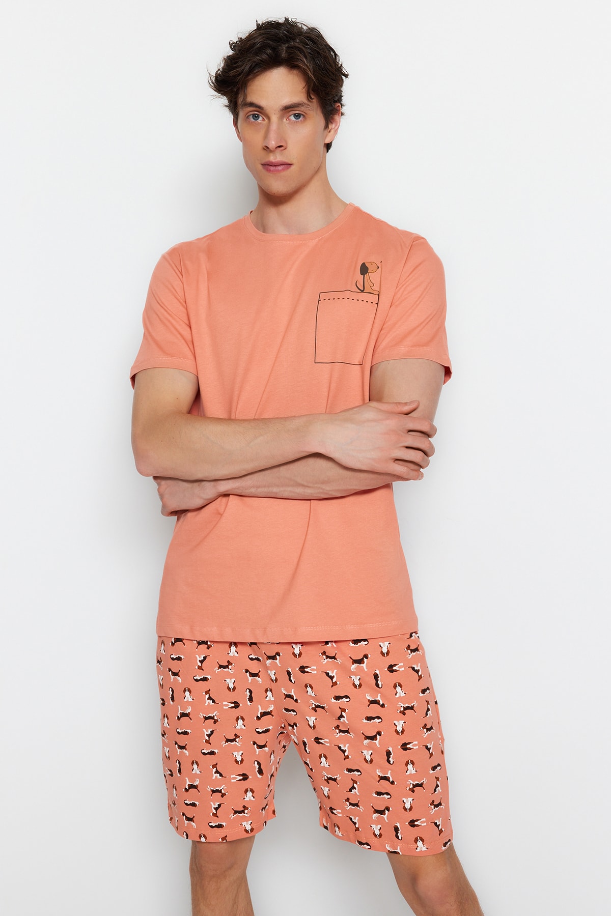 Trendyol Light Dried Rose Men's Print Detailed Pajamas Set