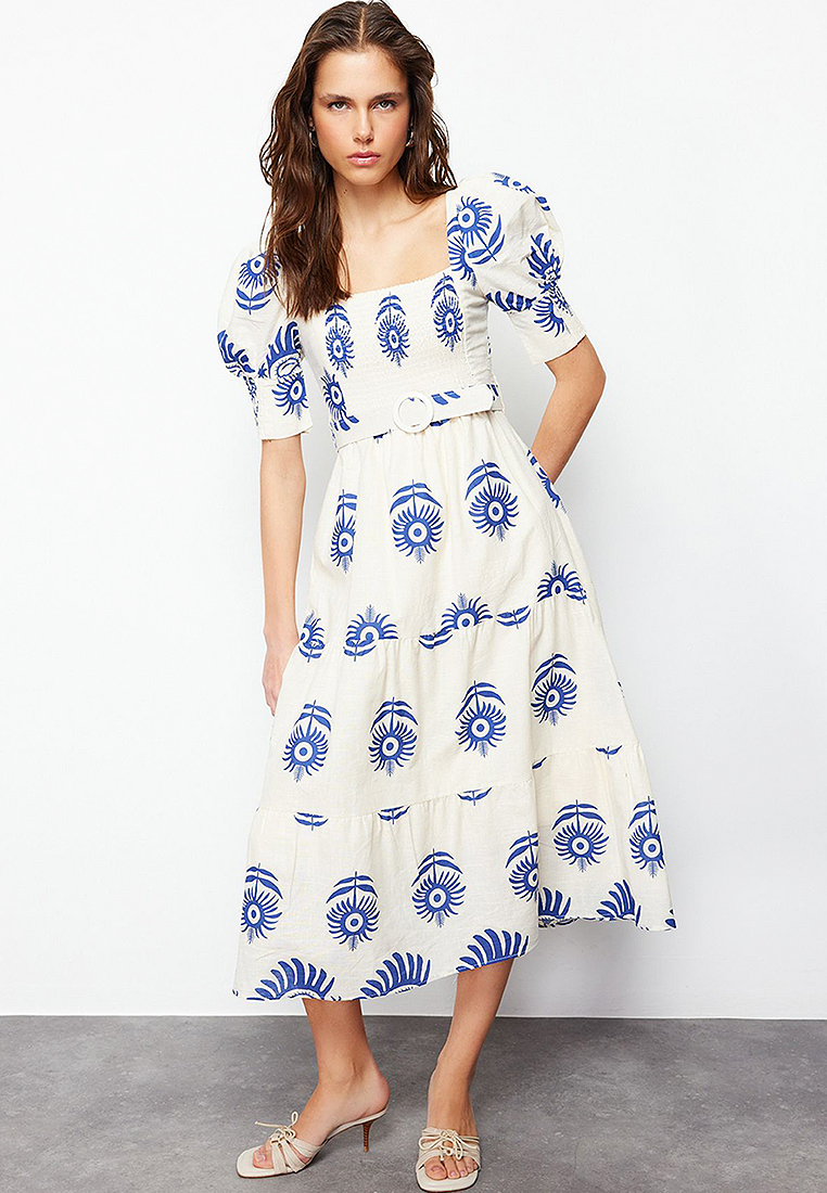 Trendyol Pattern Square Neck Midi Dress