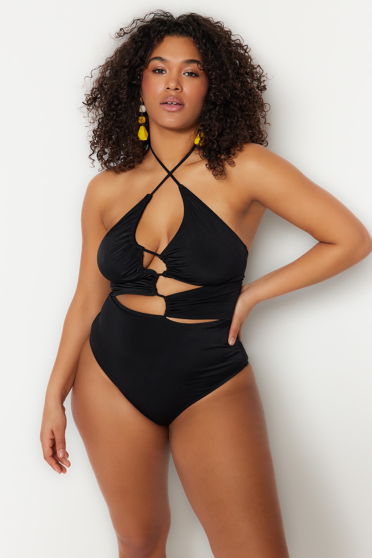 Trendyol Plus Size Black Cut Out Detailed Swimsuit