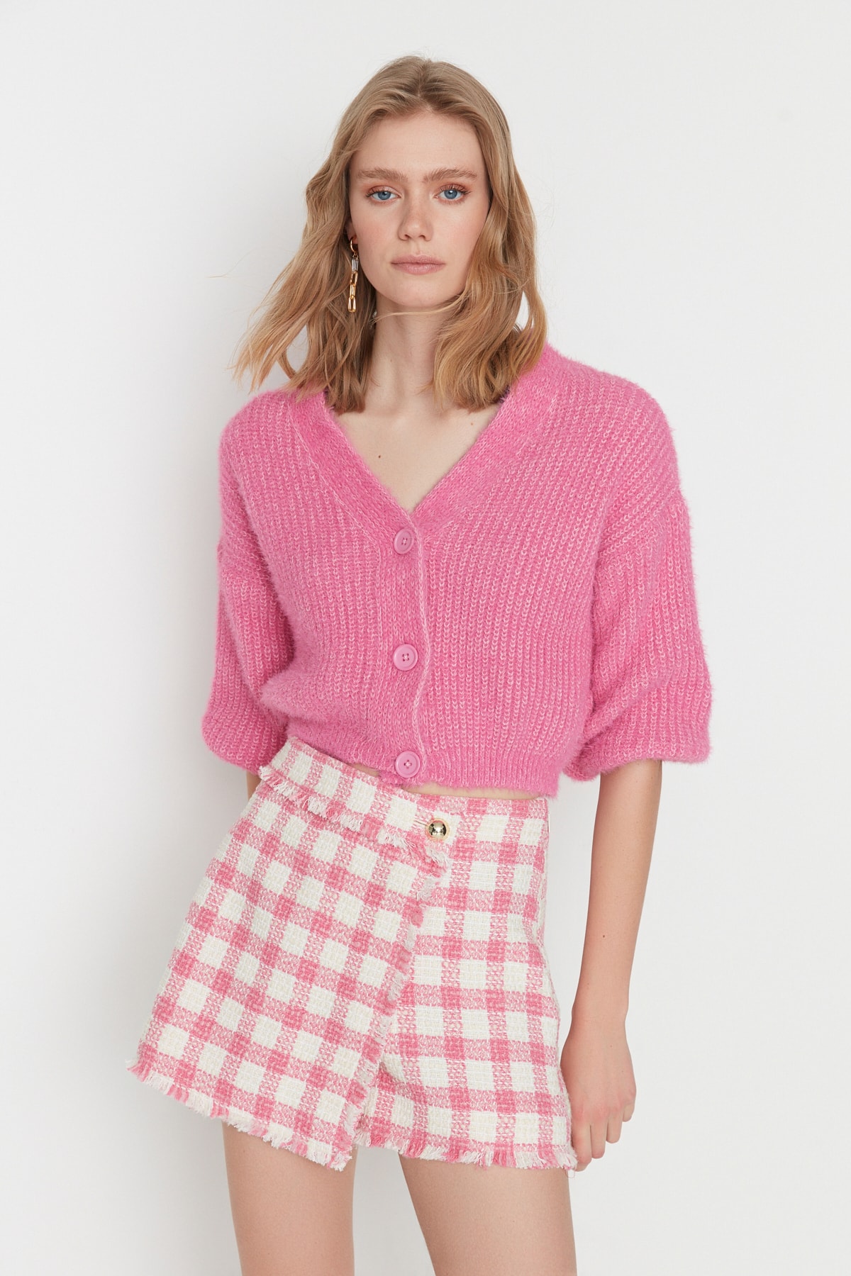 Trendyol Crop Pile Knit Cardigan