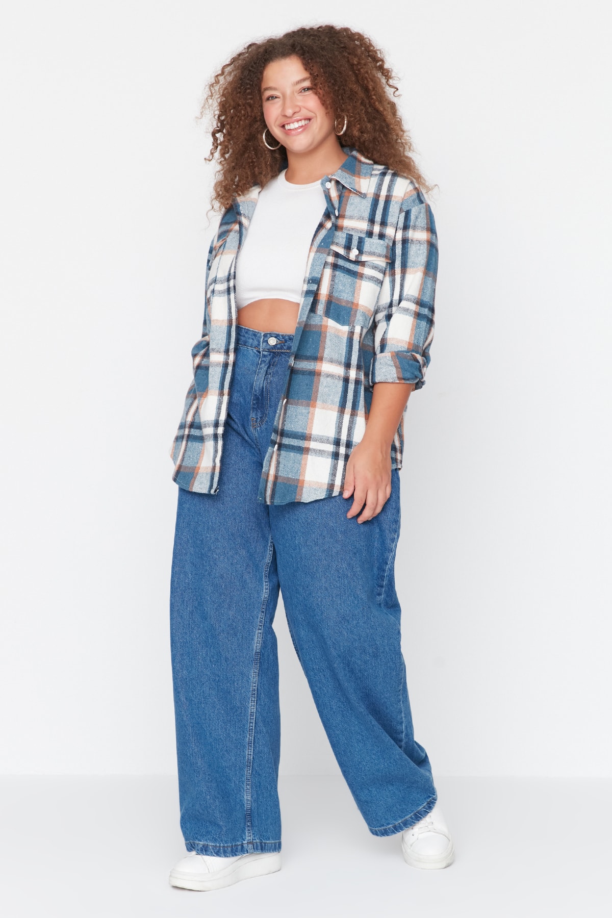 Trendyol Plus Size Blue High Waist Wide-Cut Jeans