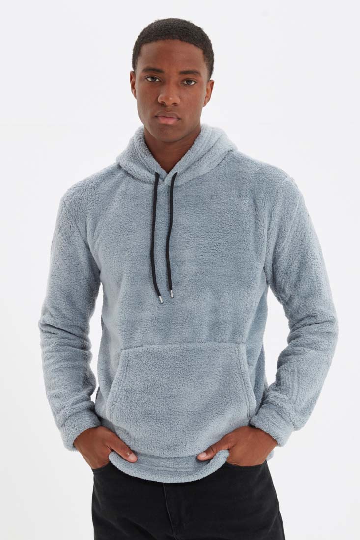 Trendyol Men's Regular/Regular fit Hoodie. Kangaroo Pocket Plush Warmth Thick Fleece/Plush Sweatshirt.