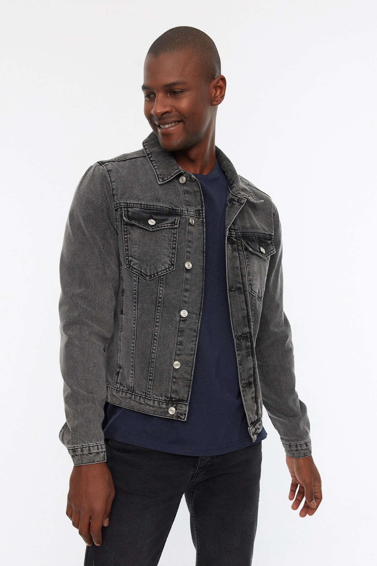 Trendyol Gray Men's Slim Fit Denim Jeans Jacket