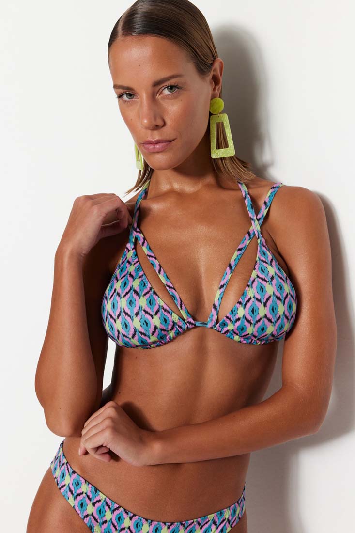 Trendyol Geometric Print Triangle Bikini Top