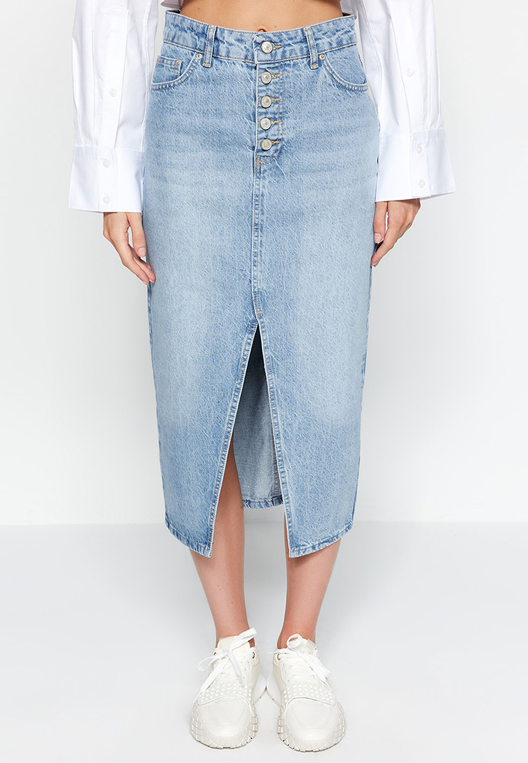 Trendyol Denim Skirt with Buttons and Slits at the Front