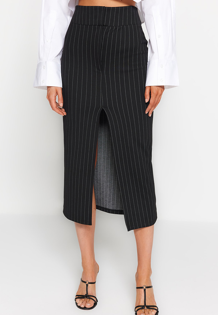 Trendyol Striped Slit Detailed High Waist Midi Knitted Skirt