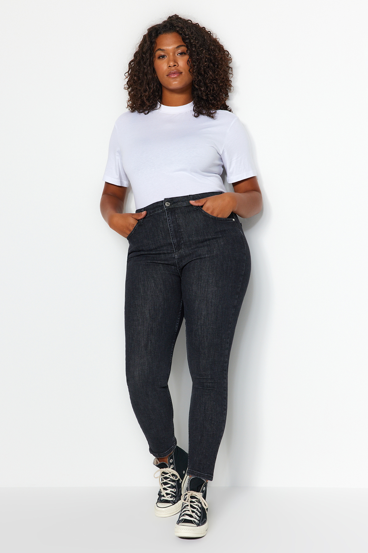Trendyol Plus Size Black High Waist Flexible Skinny Jeans