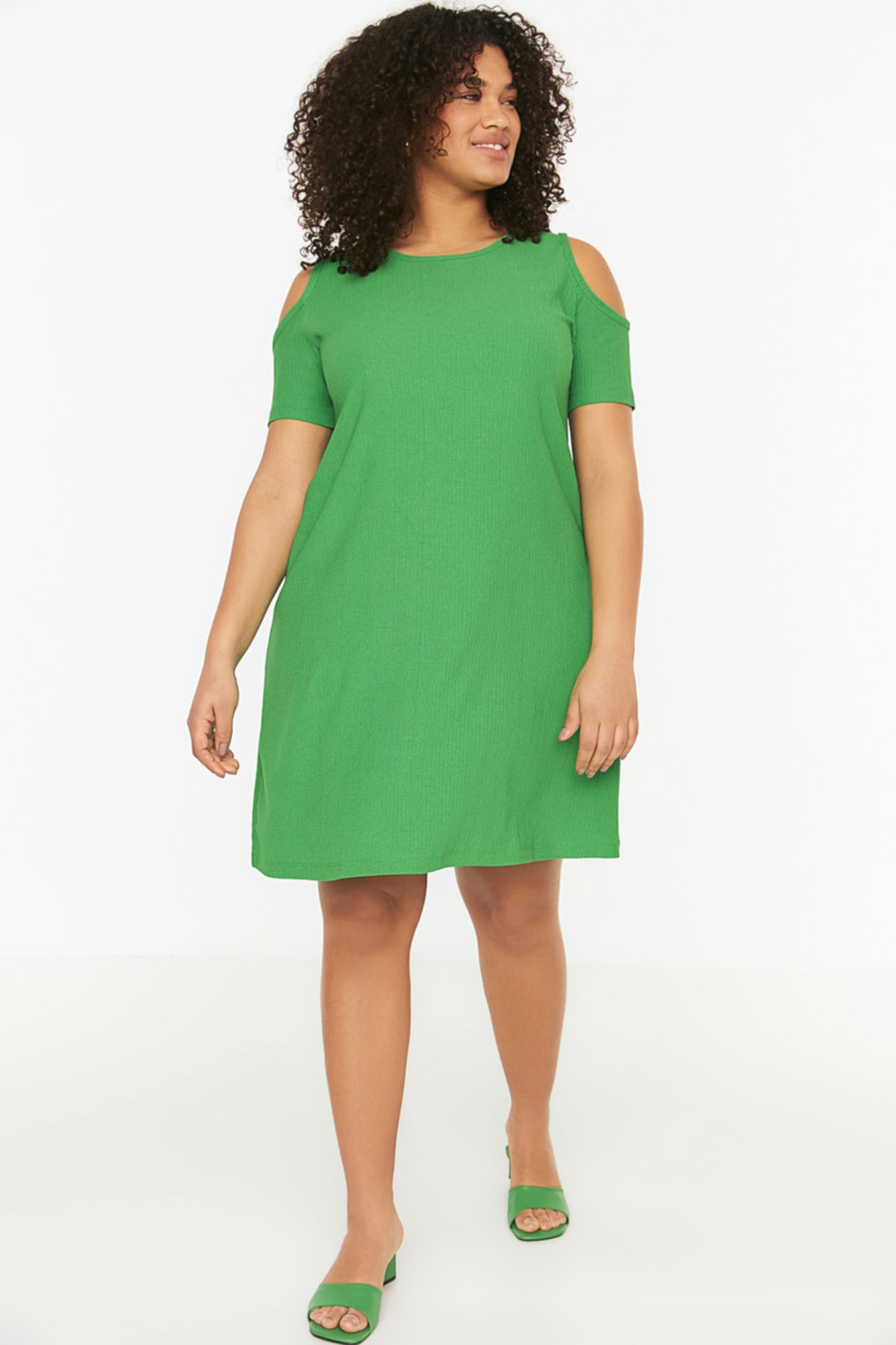 Trendyol Plus Size Green A-line Knitted Window/Cut Out Detailed Dress