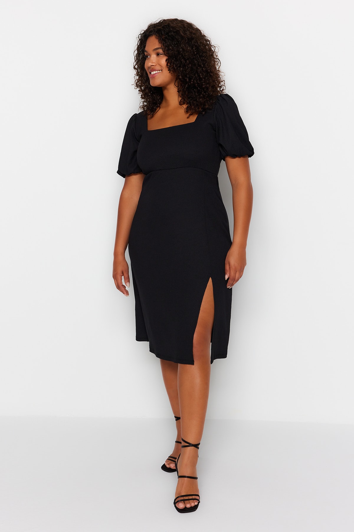 Trendyol Plus Size Black Knitted Dress with a Slit