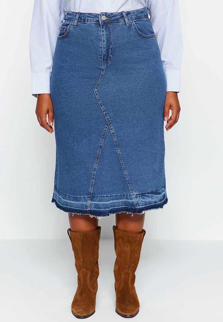 Trendyol Plus Size Denim Midi Skirt