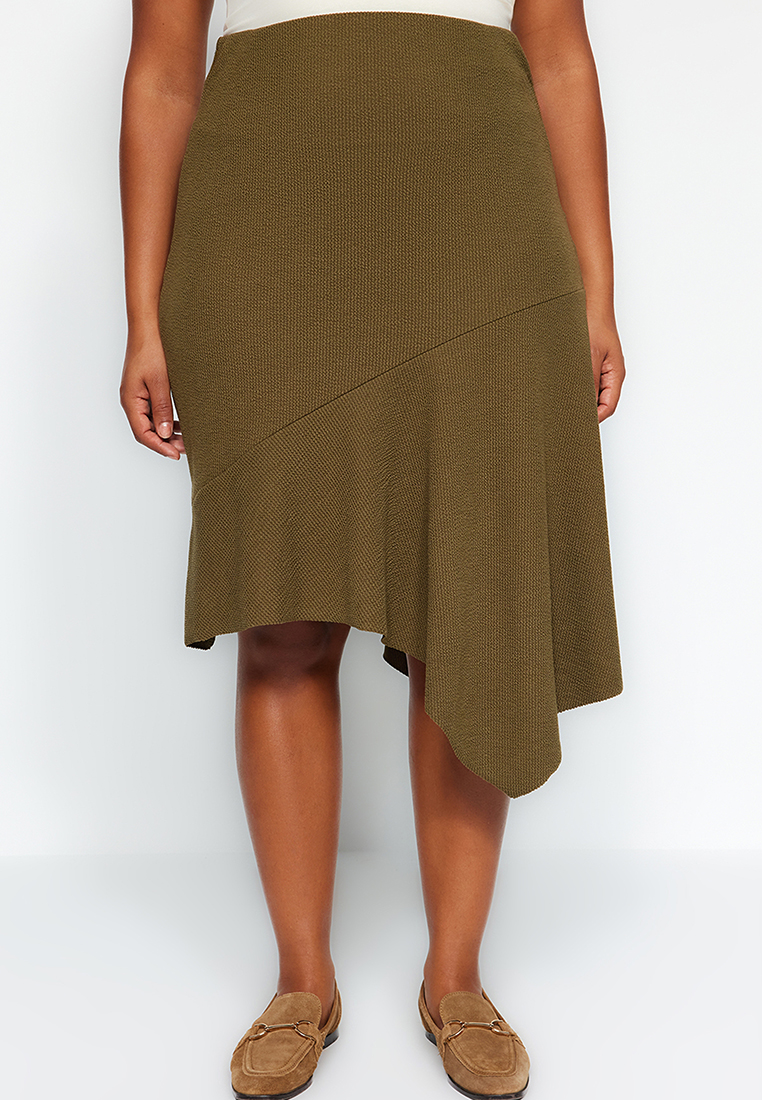 Trendyol Plus Size Asymmetrical Midi Skirt
