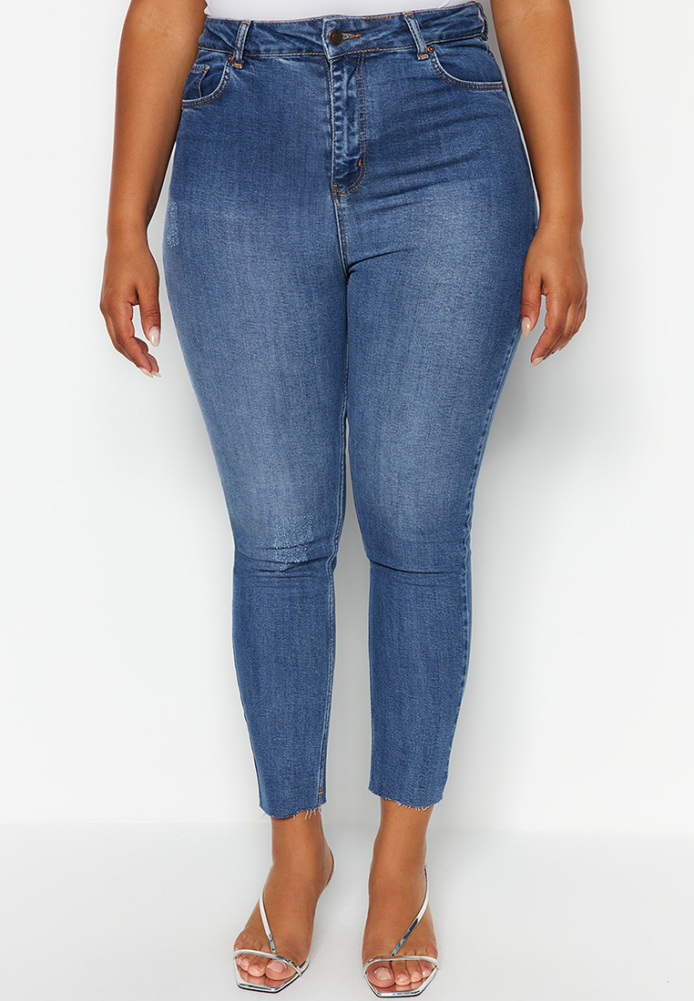Trendyol Plus Size High Waist Raw Hem Skinny Jeans