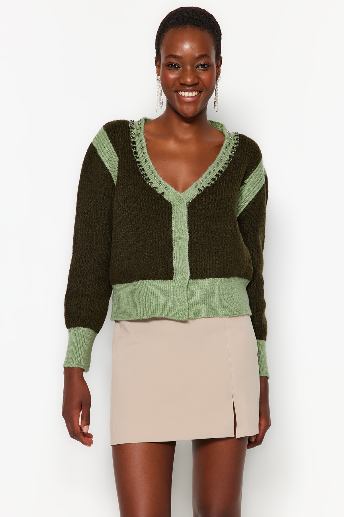 Trendyol Soft Textured Color Block Knit Cardigan
