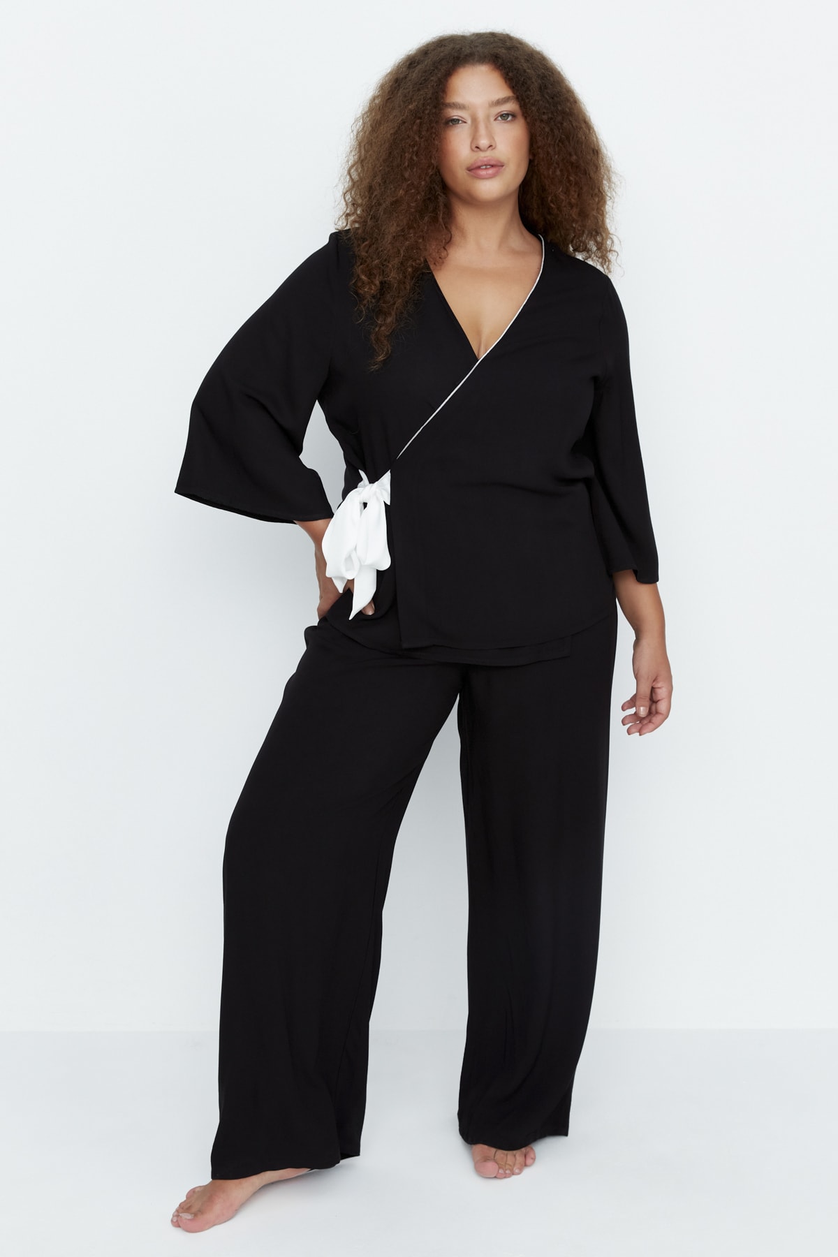 Trendyol Plus Size Black Woven Pajamas Set