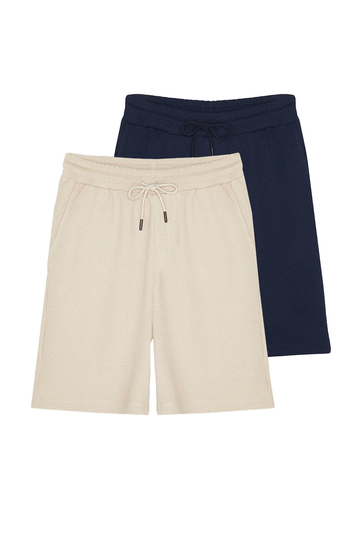Trendyol Navy Blue-Beige Men's Regular Fit Textured 2-Pack Shorts.