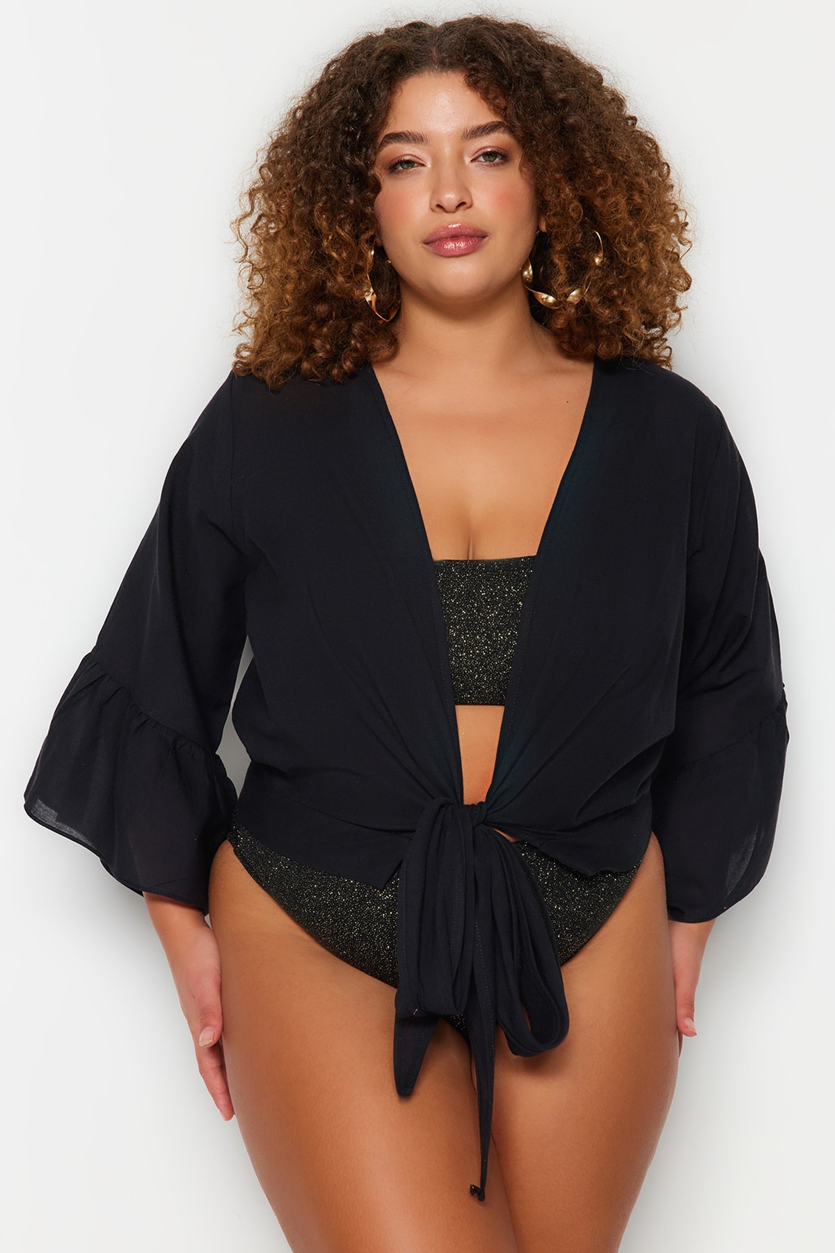 Trendyol Plus Size Black Double Breasted Collar Blouse