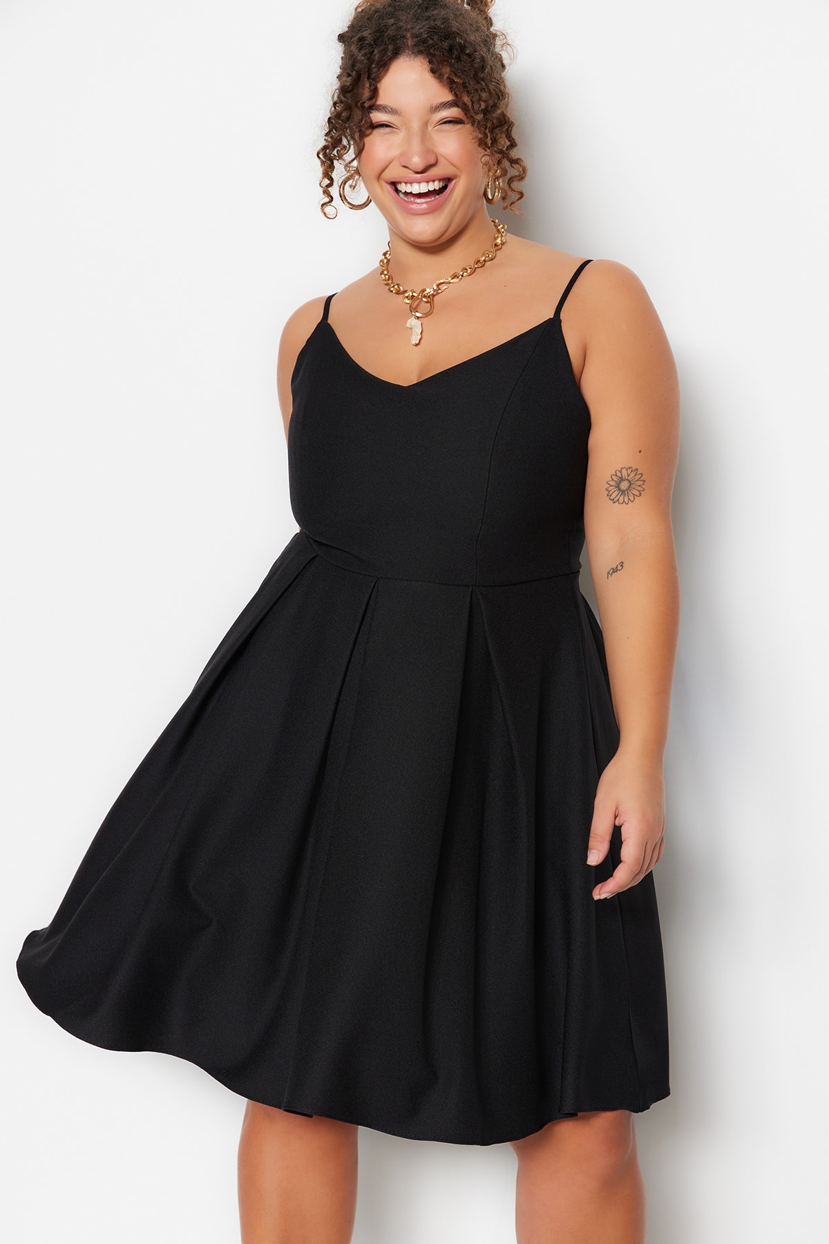 Trendyol Plus Size Black V-Neck Woven Dress