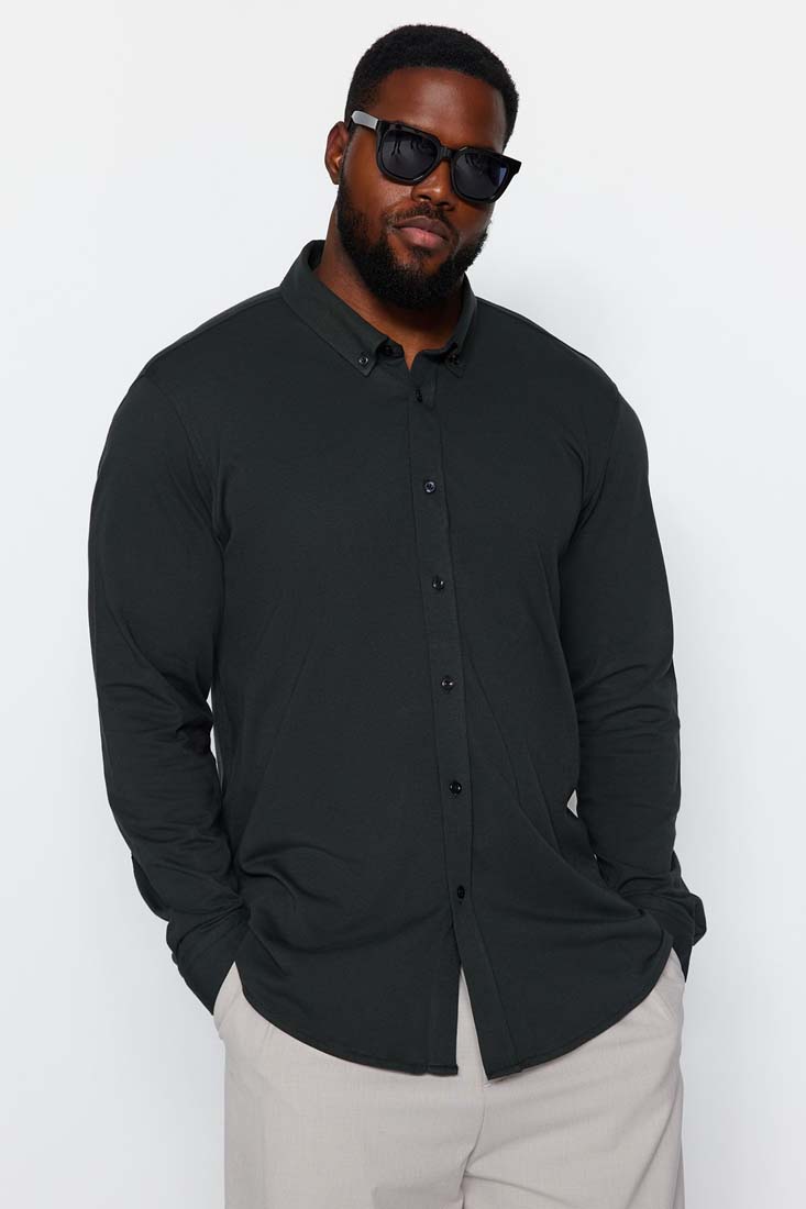 Trendyol Khaki Men's Regular Fit Comfy Comfortable Flexible Buttoned Collar Plus Size Shirt