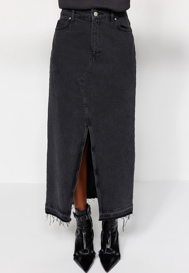 Trendyol Maxi Denim Skirt with Slit Detail