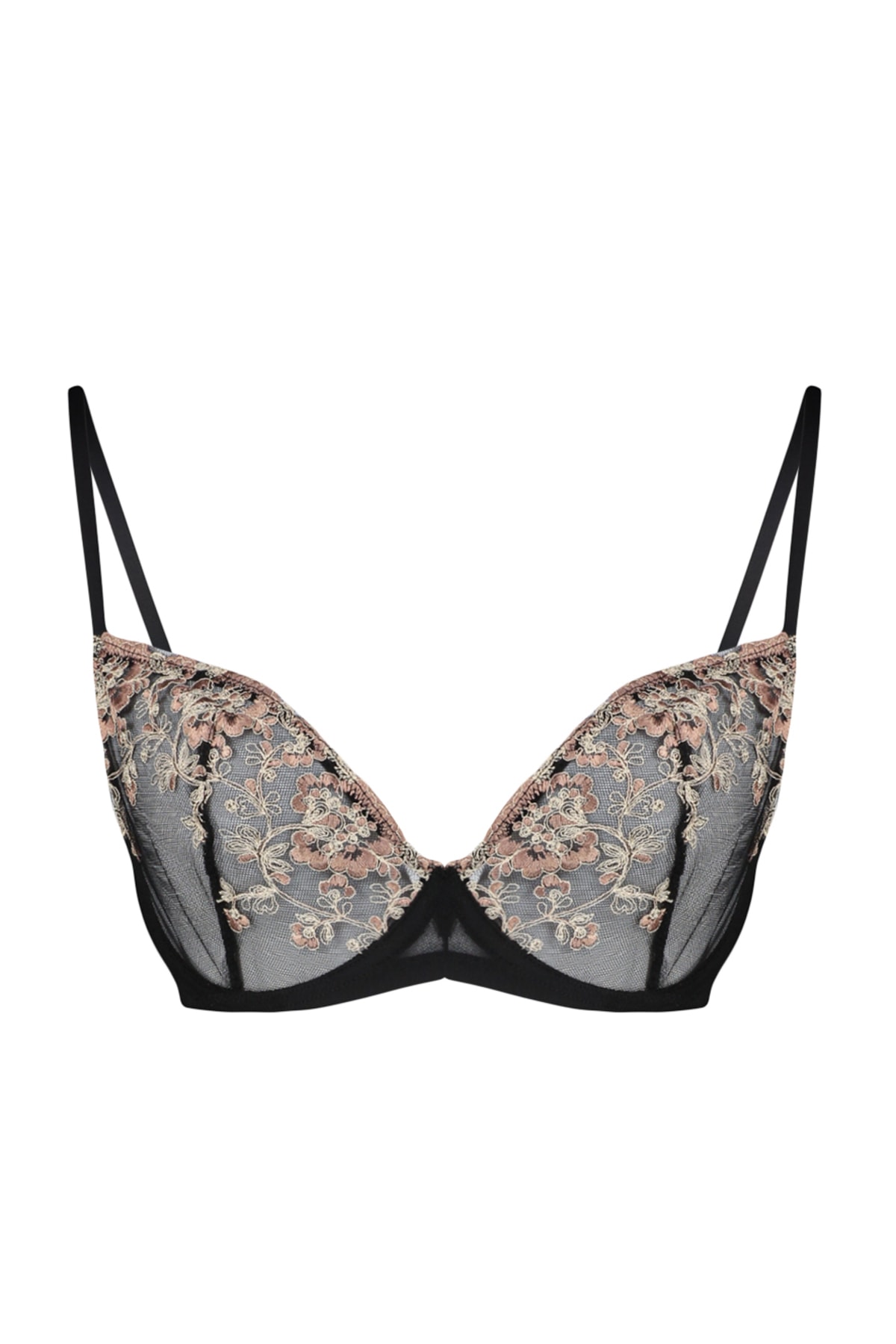 Trendyol Plus Size Black Embroidered Balconette Lace Bra