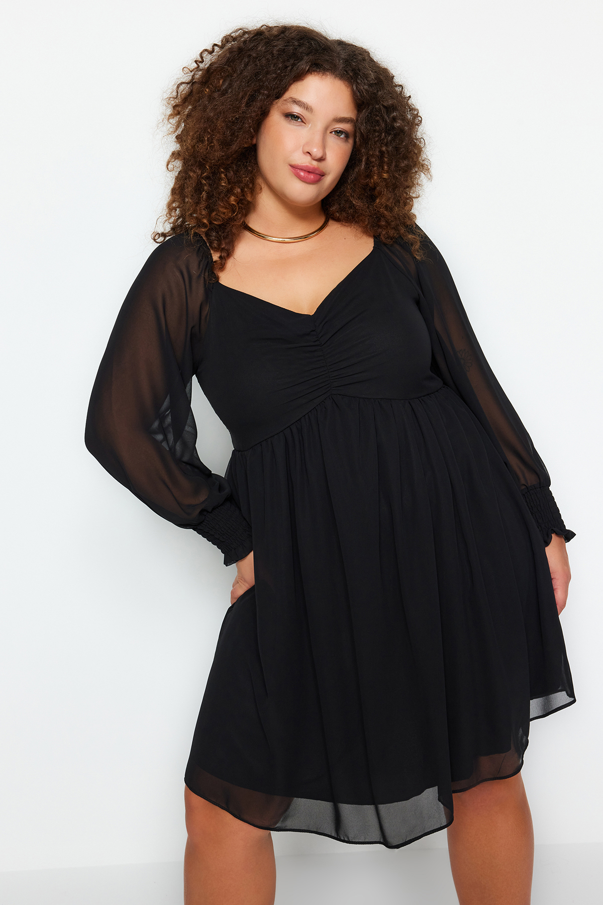 Trendyol Plus Size Black A-line Mini Woven Dress