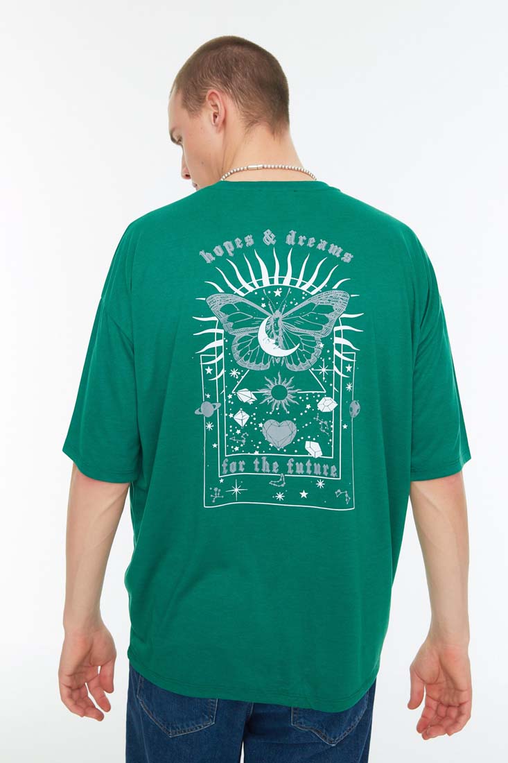 Trendyol Green Men's Oversized Crew Neck Short Sleeve Mystical Printed T-Shirt
