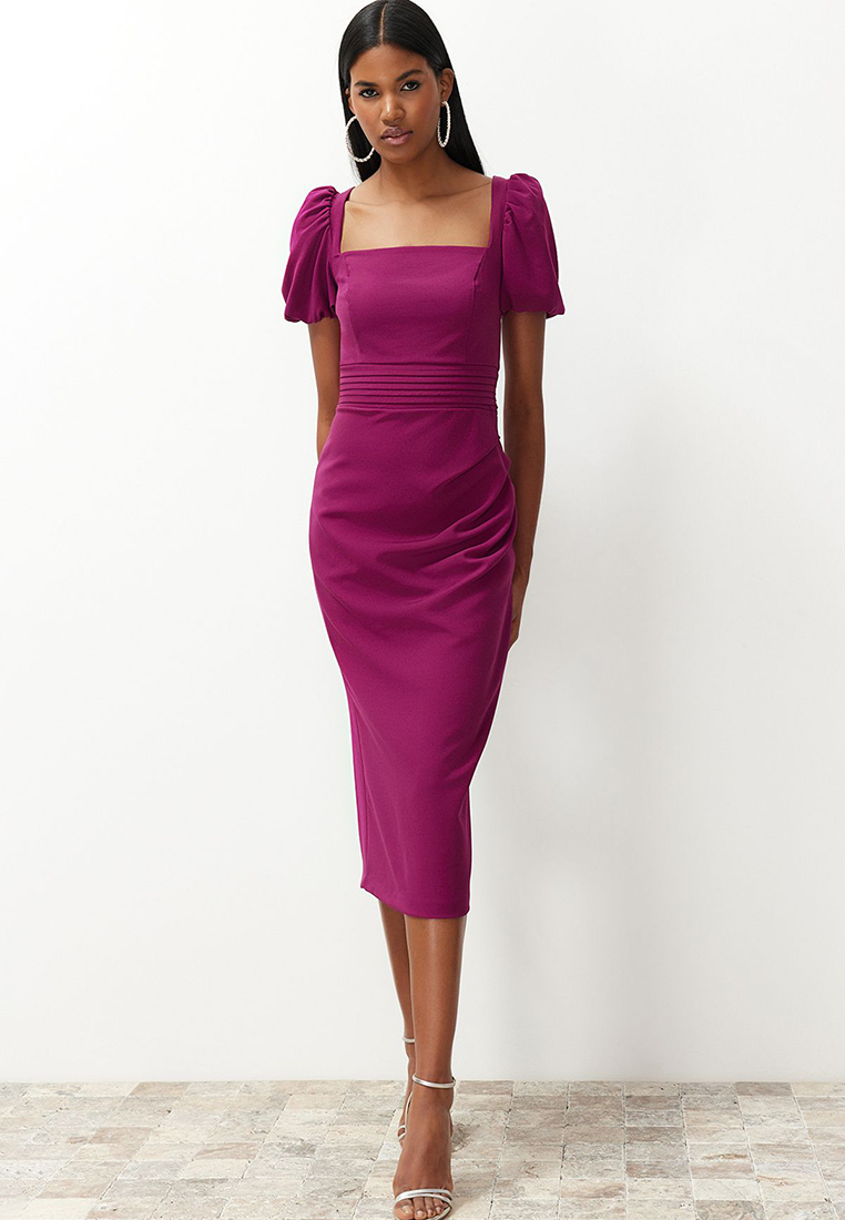 Trendyol Fitted Square Neck Midi Dress