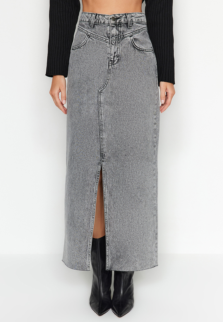 Trendyol Front Slit Denim Maxi Skirt