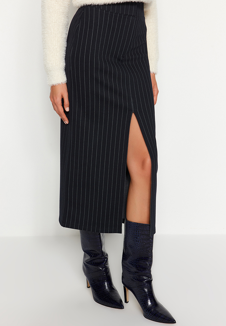 Trendyol Striped Slit Detailed High Waist Midi Knitted Skirt