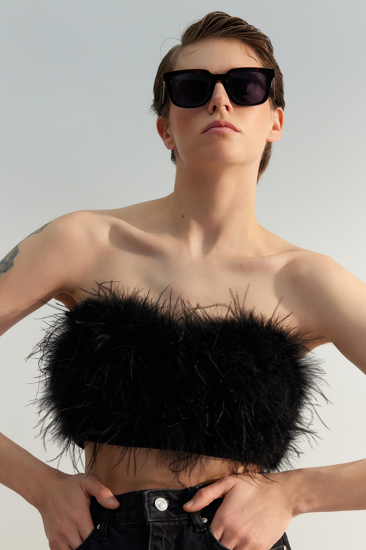 Trendyol Faux Feather Crop Top