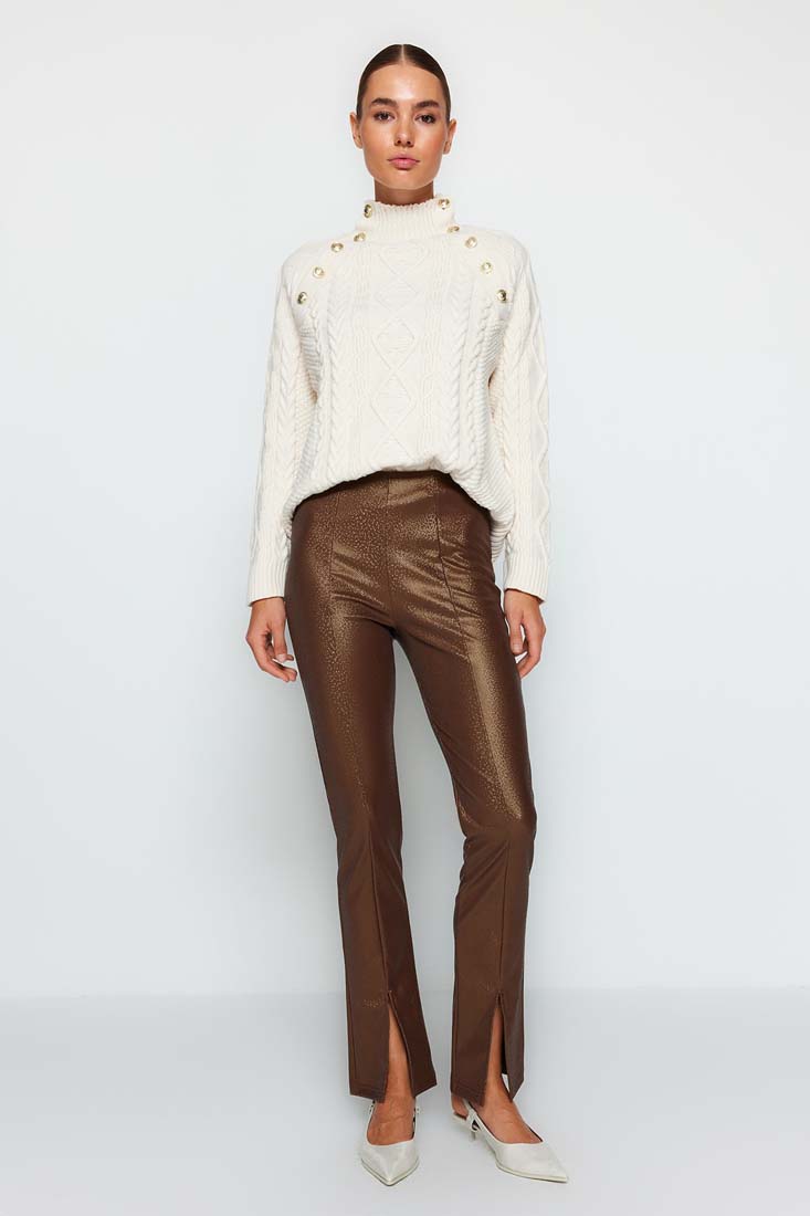 Trendyol High Waist Slit Faux Leather Trousers