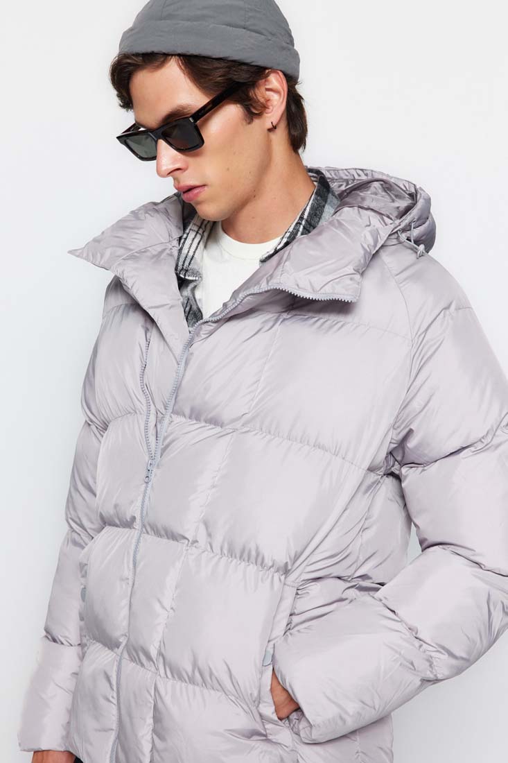 Trendyol Light Gray Men's Oversize Windproof Winter Jacket