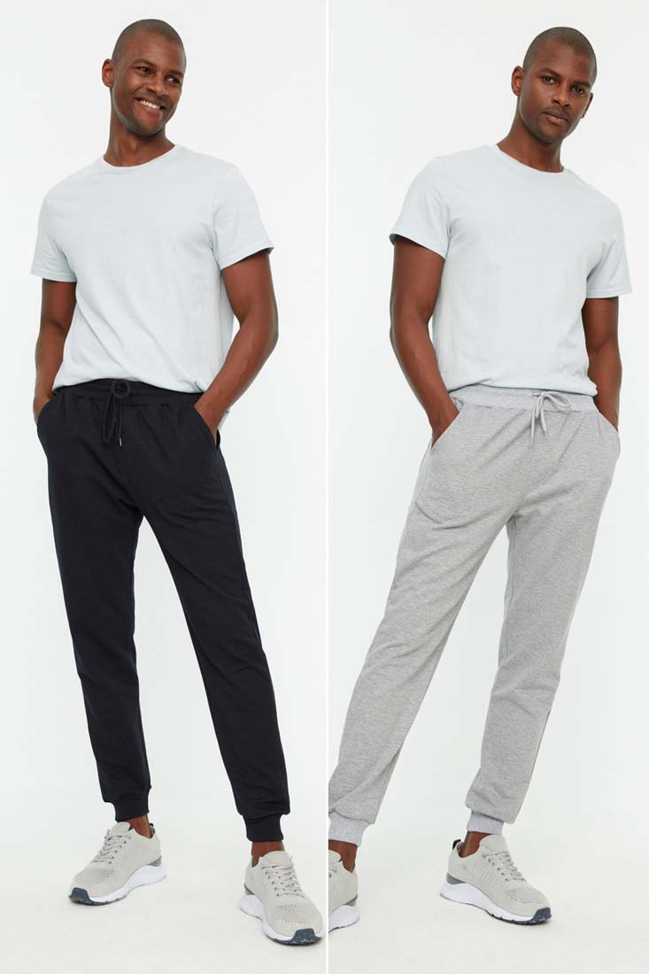 Trendyol Navy Blue-Grey Men Regular/Regular Fit Elastic Legs Basic 2-Pack Sweatpants