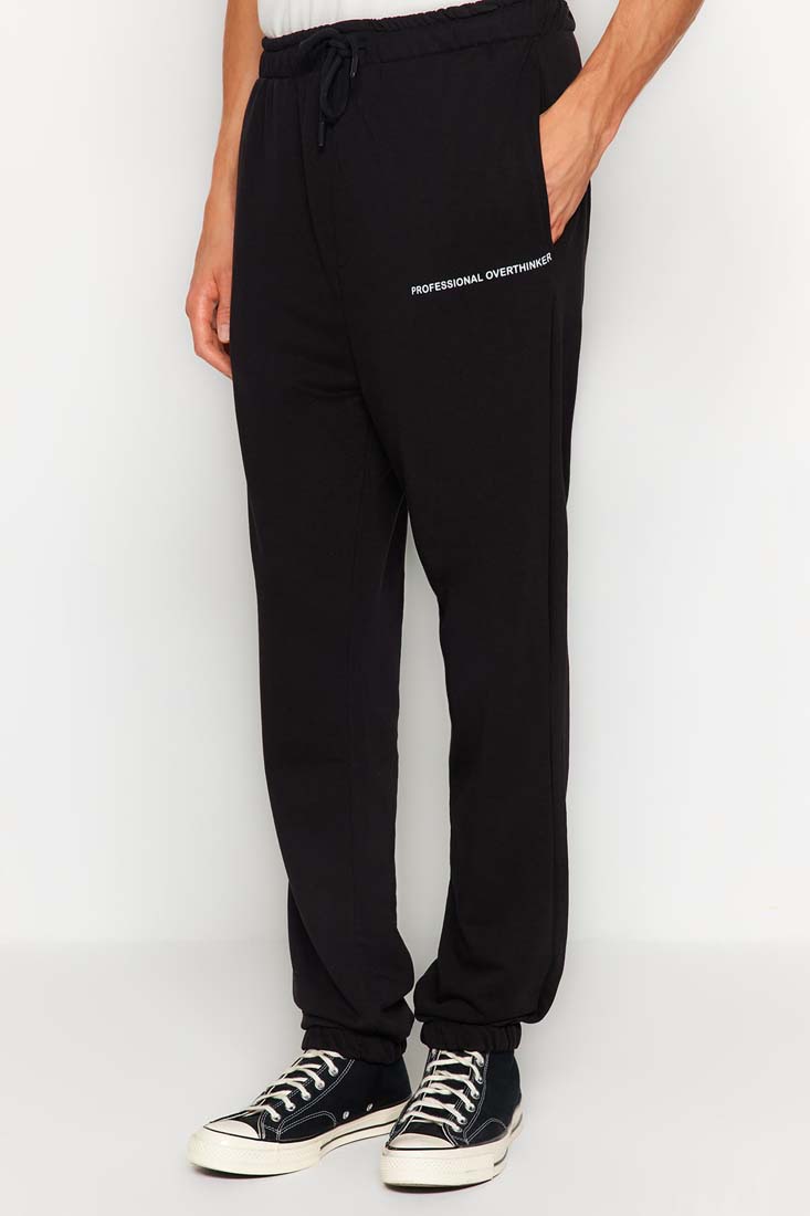 Trendyol Men's Black Oversize/Wide-Fit Minimal Letter Sweatpants.
